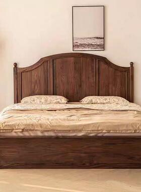 全实木储高式物床北美黑胡桃木法复古靠背轻樱桃木抽屉NXW奢床双