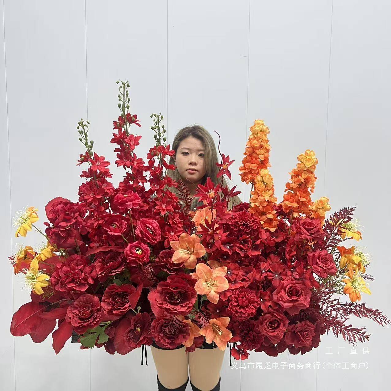 地排花红色婚中式10092229订婚求婚假花布置婚礼结堂路引花庆绢花