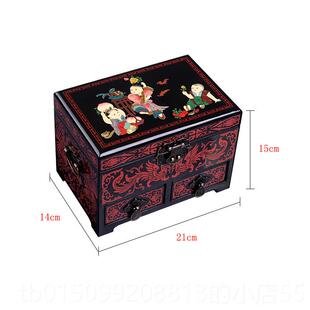 正品金典元衡中国宝古首饰大盒容量手绘童稚百子画珠收纳盒漆器化