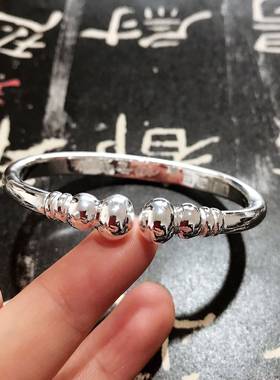 正品9纯99银女银手镯纯银工匠工定制蒜一体头聚财(福禄)手葫芦头