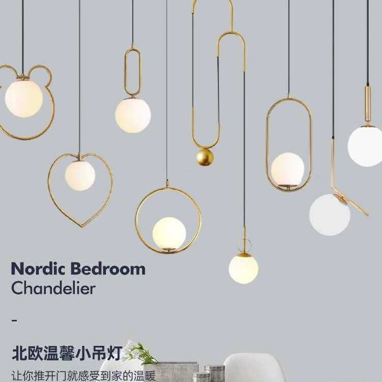 金色床头小吊灯卧室现代简约餐厅吧台灯长线背景墙创意网红单头灯