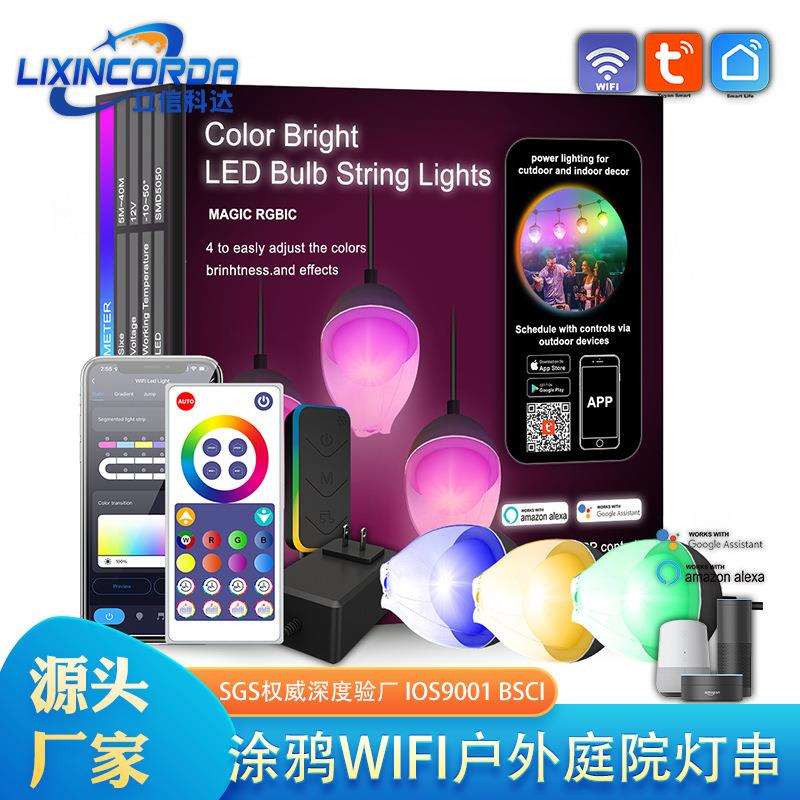 LED跑马流水幻彩音乐蓝牙声控灯串 RGB室外球泡串 户外七彩色灯泡