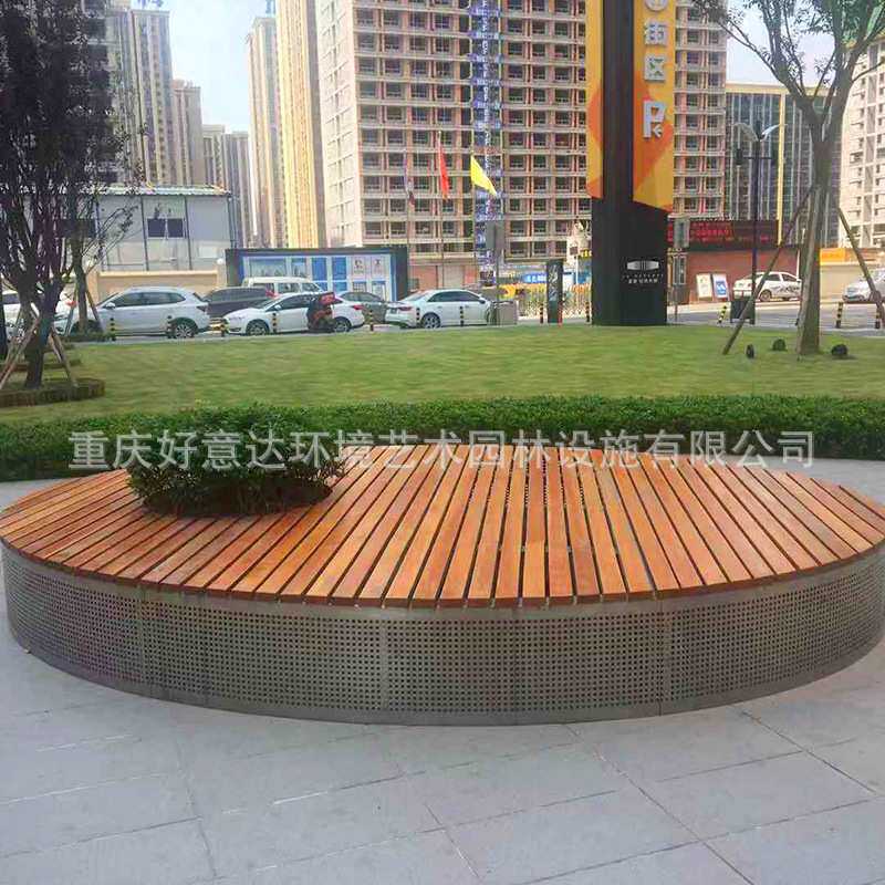 定制加工不锈钢公园围椅户外木质树池室外圆形座椅广场景观休息椅