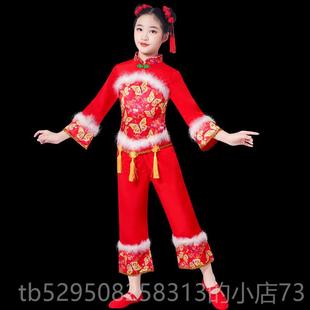 高档元旦新款童打鼓服装儿中庆国风民族舞秧服男童红色喜演出歌服