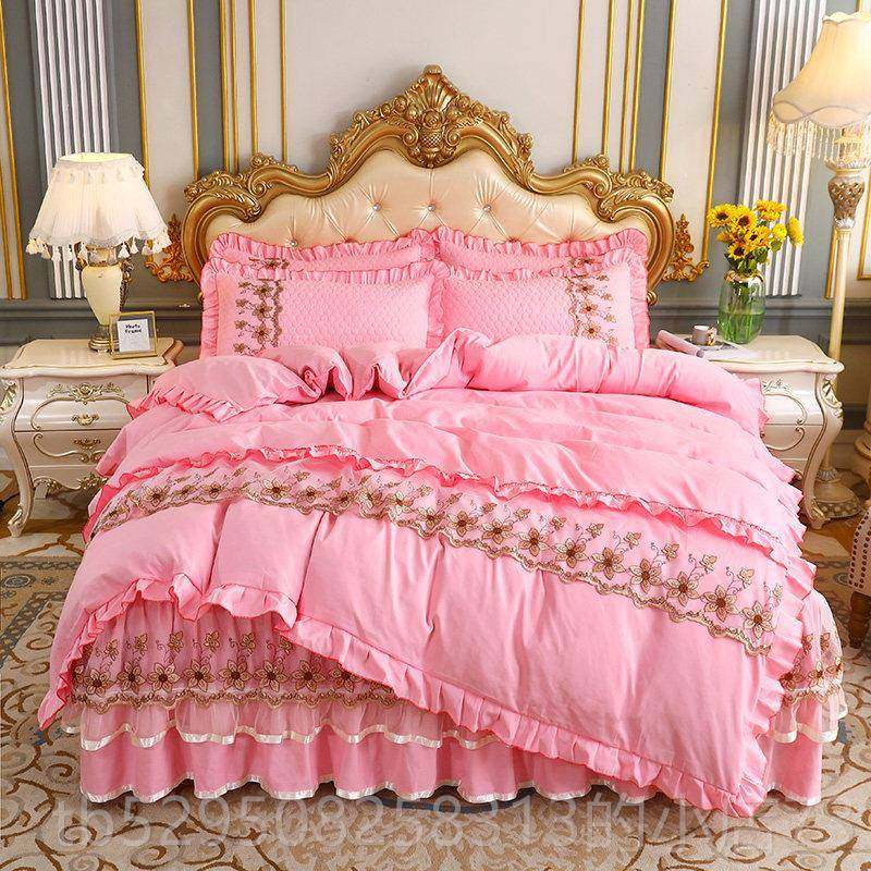 高档夹棉床裙四件套纯棉蕾欧丝床床套床罩被套加式厚保暖春秋款上,床上用品,酒店床品套件,淘宝优惠券,粉丝福利购,淘宝优惠卷