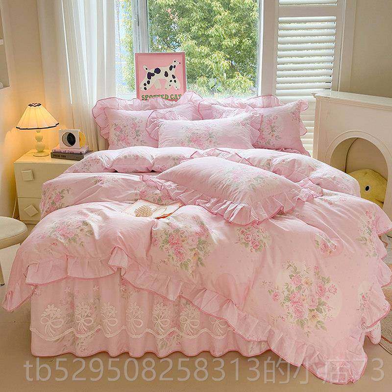 高档全小清晰公主风纯床裙四件套蕾丝花边防滑棉床棉罩套件床上四