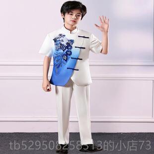 高档中国风大唱演出服公男童中山装歌诗朗诵表演合儿童礼服裙女童