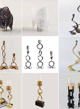 创意金玄属烛台关餐桌客厅麦太保茶几垒装饰蜡烛金色样板售楼处餐