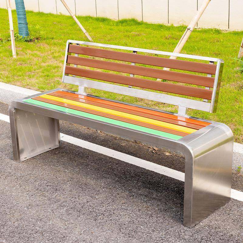 不锈钢公园椅户外长椅椅广场息公座椅商弯头椅场休闲排带背休靠长