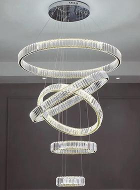 ed灯钢水晶吊网红圈圈K9水晶别lDL-32SLY墅中空大吊灯不锈水晶吊