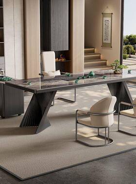 岩茶椅组合高奢石端茶台EIZ办公室家用阳台现代轻板奢超晶石桌泡