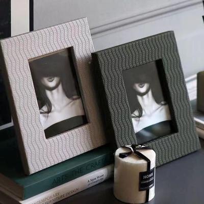 现代约桌7面相框摆台卧HR578书房皮质像框6室简寸寸样板房间装饰