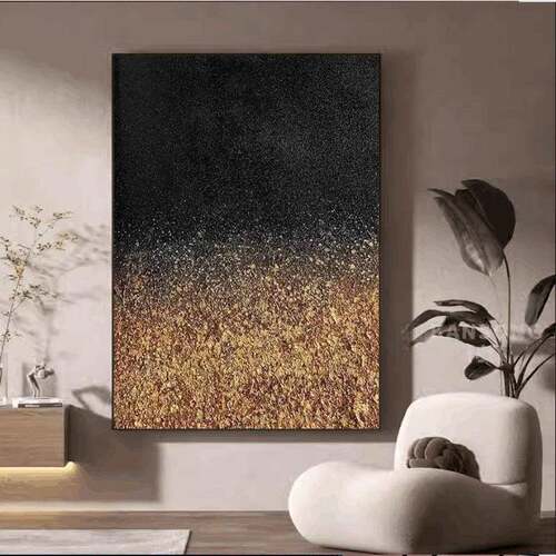 手绘油画廊《黑夜金辰》理抽象客装厅饰画现代立体肌画ALL走玄关
