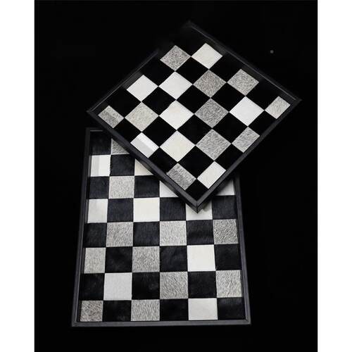 中古马毛盘NPN棋格托盘s黑白灰手拼接酒店样板间h工ouna摆件