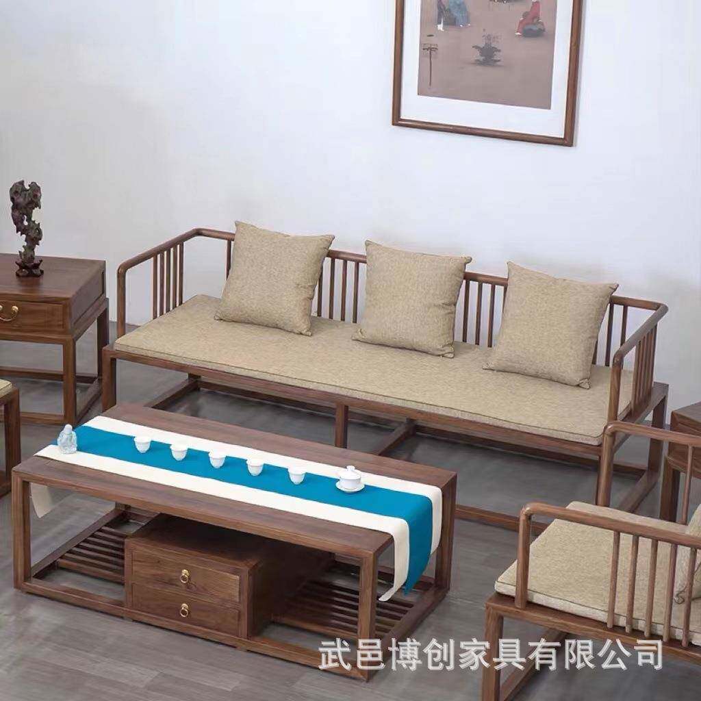 新中式老木20973榆沙发六件套罗汉床三人床位单人电视柜组合实客