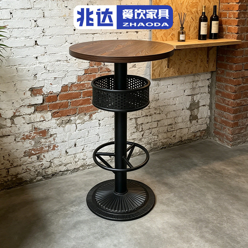 美式酒吧桌60CM方桌复古餐厅酒桌清吧酒馆餐厅家具胡桃色椅子桌子