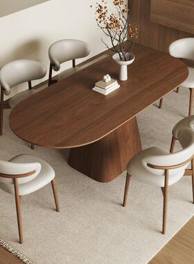 家用小户型椭圆长形饭桌方古黑胡桃木两头圆餐桌复中XLNK-101古风