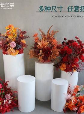 套新款庆道具白色铁艺糕圆柱形甜品桌五件WUG婚迎宾区蛋架仪式亭