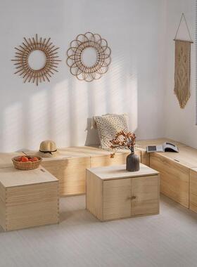 TYA定矮制实木子飘窗储物箱可柜地柜阳台置物收纳坐柜榻榻柜米落