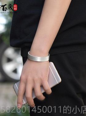 高档丽江花银手镯999银方形亚光简雪男女手工手镯定制做约手环包