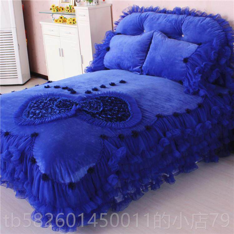 高档冬季珊瑚花边四件套蕾丝公主绒风田园风床品床加毛绒裙被套厚