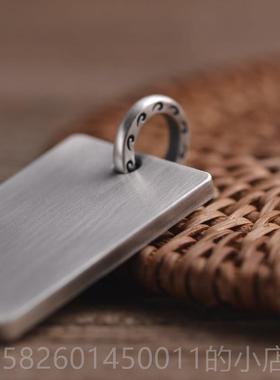 高档光无字牌面吊坠男9 99纯银项链 空军白平安牌牌饰品刻字上尊