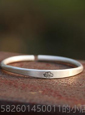 高档99间9纯银砂古代中扁磨平雏菊精致固体手自然文学覆古镯