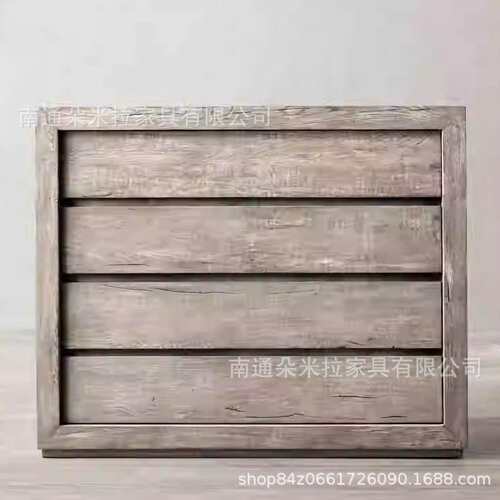 RH出口美式轻奢多斗柜复古乡村风橡木实木储物柜玄关柜网红柜