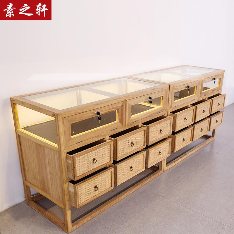 老榆木展柜新中式珠宝文玩展柜实木柜台饰品柜台免漆展柜玻璃展柜