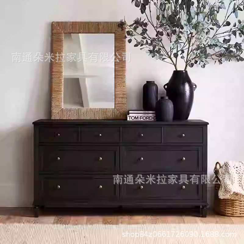 RH美式复古实木八斗柜储物柜卧室床边柜法式客厅玄关柜组合柜收纳