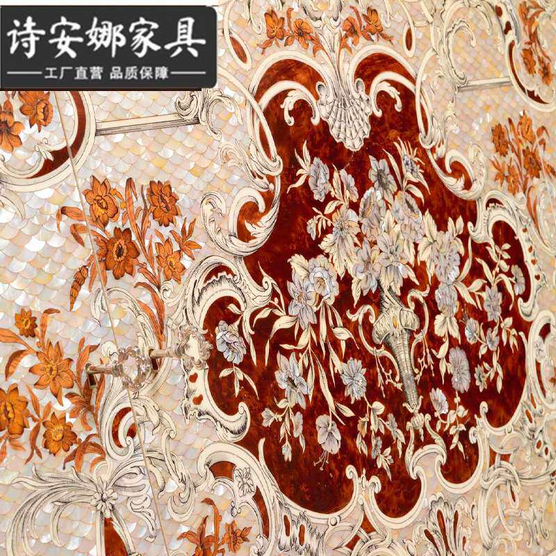 法式贴贝壳工艺实木雕刻餐边柜雕花玄关柜欧式装饰柜门厅柜