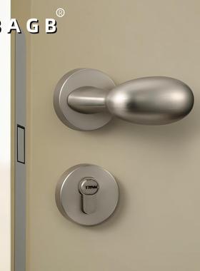 BAGB简约亮铬室内门锁房间门鹅蛋款式银色磁吸静音分体木门把手锁