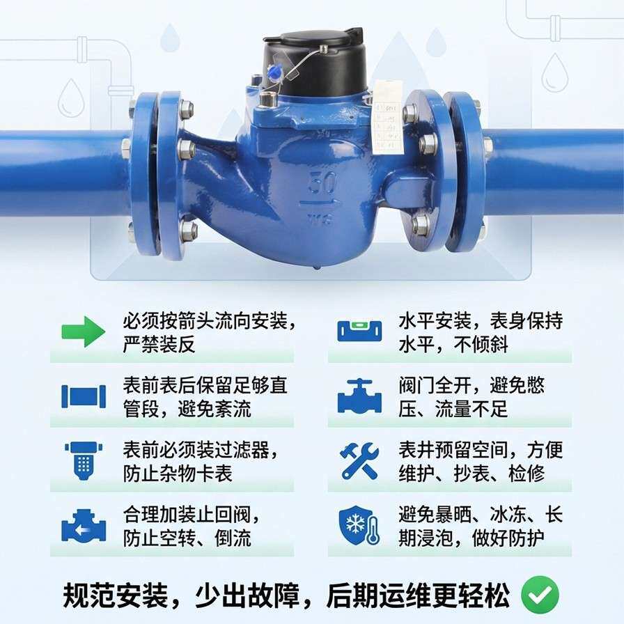 WS垂直螺翼大口径仪表机械水表法兰水平铜芯干式铸铁蓝壳商用