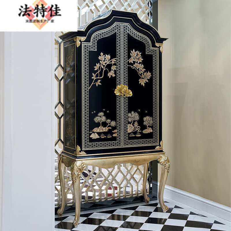 美式实木雕花餐桌复古高档欧式新古典大理石圆形餐桌餐台餐椅组合