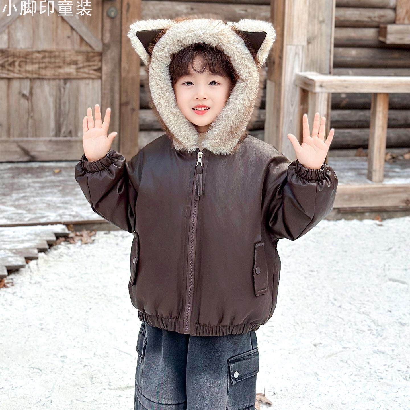 加绒皮衣儿童双面穿棉夹克