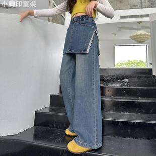 新品 中大童春秋显瘦直筒长裤 韩版 屁帘阔腿裤 牛仔裤 20252025年秋季