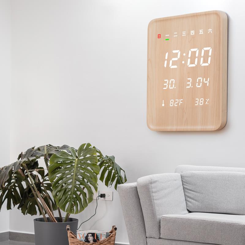 ?原木挂钟客新厅表挂F777JSJ8墙电子钟万年历224年款0免打钟孔实