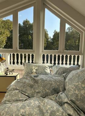 S5818油画田园0支长绒棉床上蓝色四件套.51m1.8床单被F77665T70套