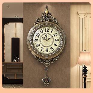 ^lh ?202新款 钟表欧大Fh 复古轻奢客挂厅家用挂4钟美式 ^气表挂 式
