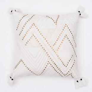图涂|色恋歌TT-75白摩洛哥风格手工织靠白色长编流苏抱枕进口亮片