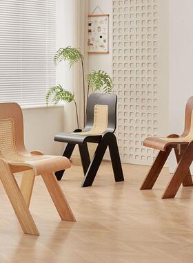 家实古木藤编师中设计法式轻奢复古用阳台靠背办公84391餐椅卧室