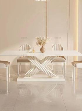 奶油风纯白岩板餐椅合户型家CUA桌用意式极简轻奢组长方小形饭桌