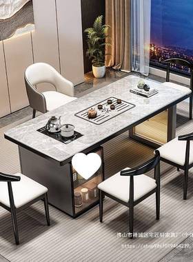 轻桌奢岩板茶合HNS椅组小户型款长方形新茶台桌现代简约网红办公