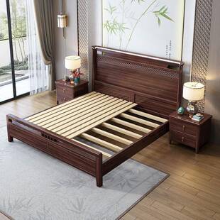 乌金木实木新中式 1..8WAV床m双人床主卧婚床1m经济型气5压高箱储