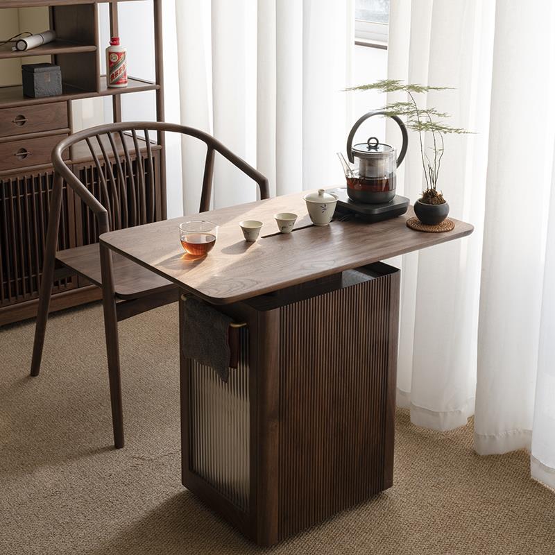 9黑胡桃木小茶桌一茶水柜C体台可移动阳台茶桌小户型客厅茶几SGH