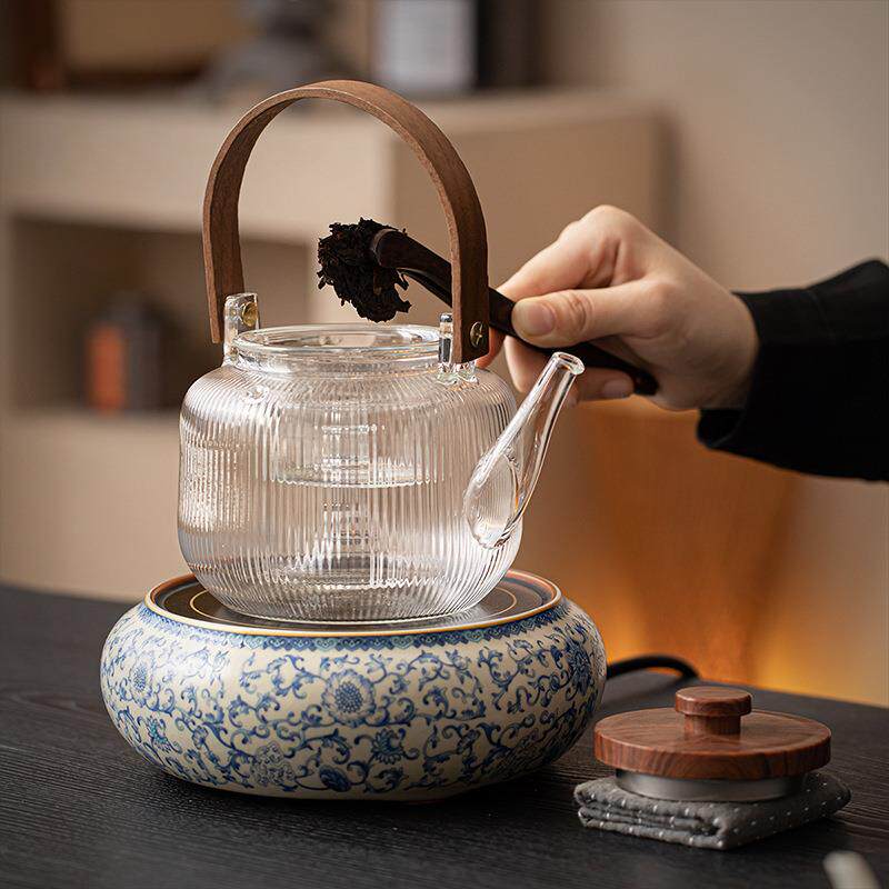 炉兮元记青花汝窑电陶煮茶耐高泡温玻F78TS6SS璃烧水壶围炉煮茶壶