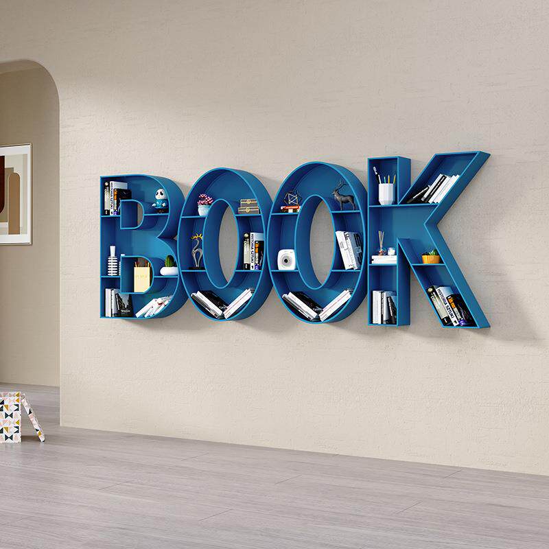 字公母书架创意艺示术英文数墙上置物架HBO办室落地书柜展架字子