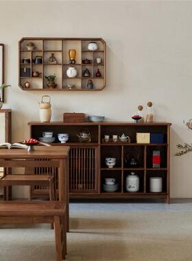 新中式实木边柜茶边柜黑桃胡木储物柜玄关柜学DOR宋氏美餐矮柜茶