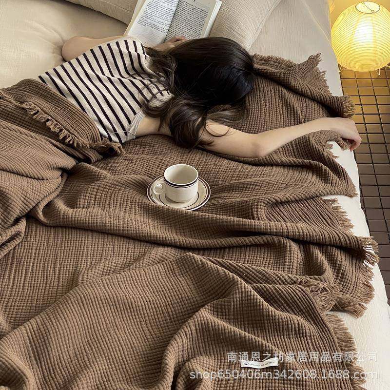 梳精式四毛毯层纱布毯子提花流苏小毛日毯沙发盖毯公室午睡办毛毯