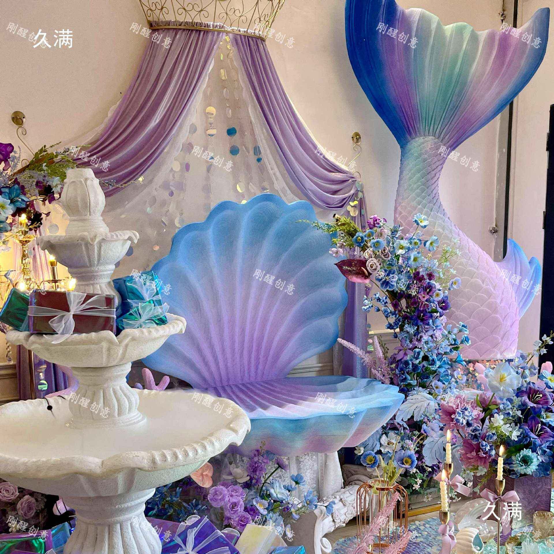 水夏季陈海洋主题人鱼尾泡沫摆件网红创美意列CUJ布置珊瑚草装饰